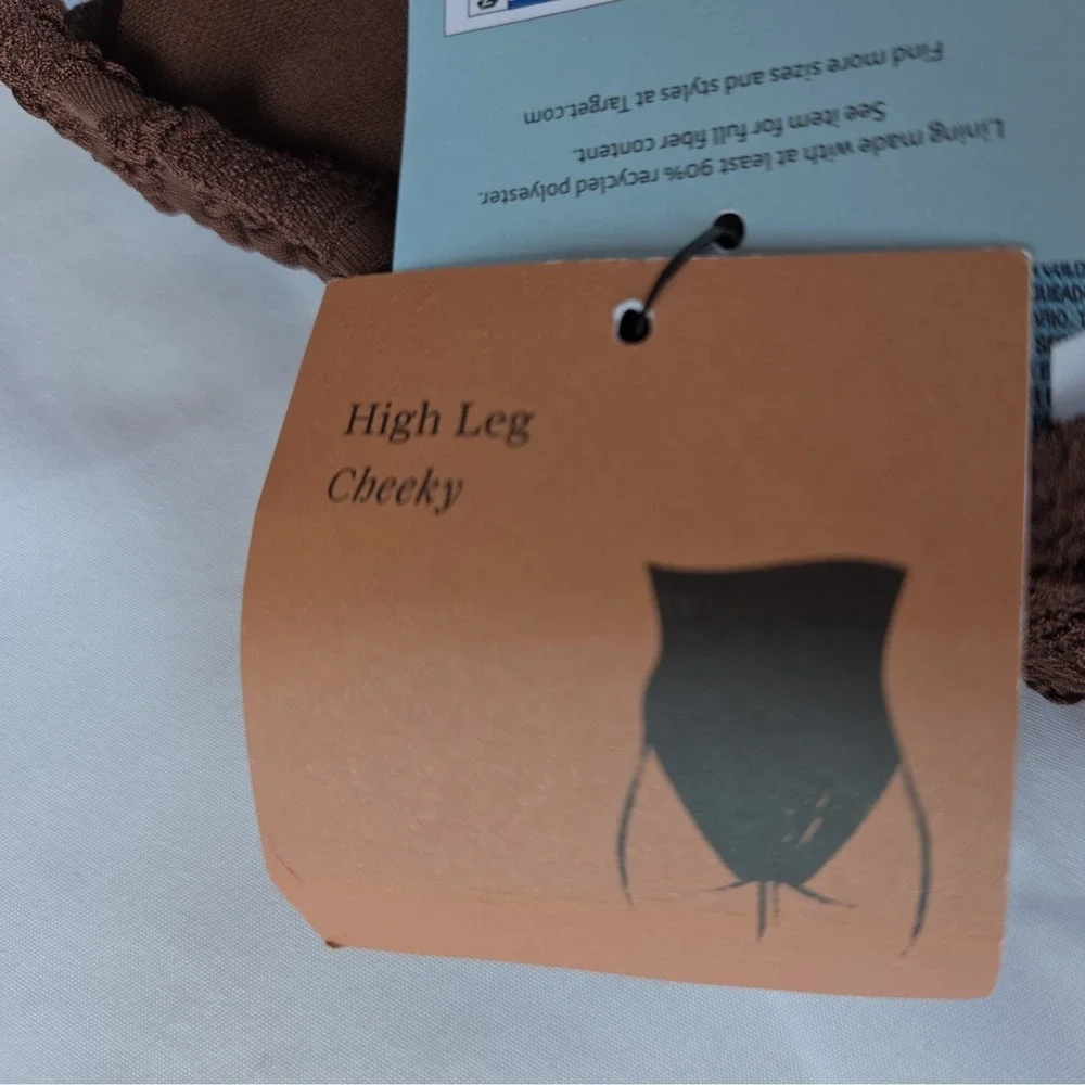 Shade & Shore Swimsuit XL Brown One Piece Textured High Leg Cheeky  Keyhole 382